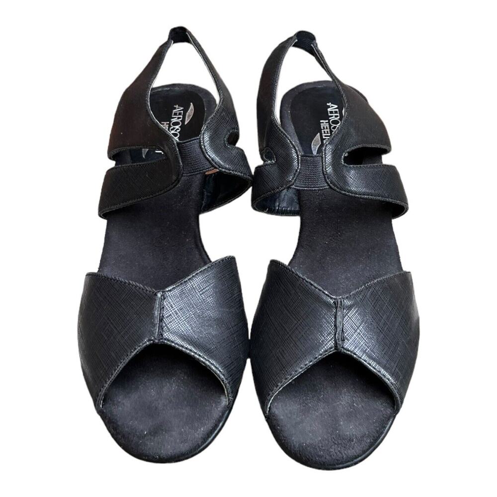 Aerosoles Comfort Heelrest Open Toe Black Slipon Heeled Sandals Size 9M EUC Sz 9